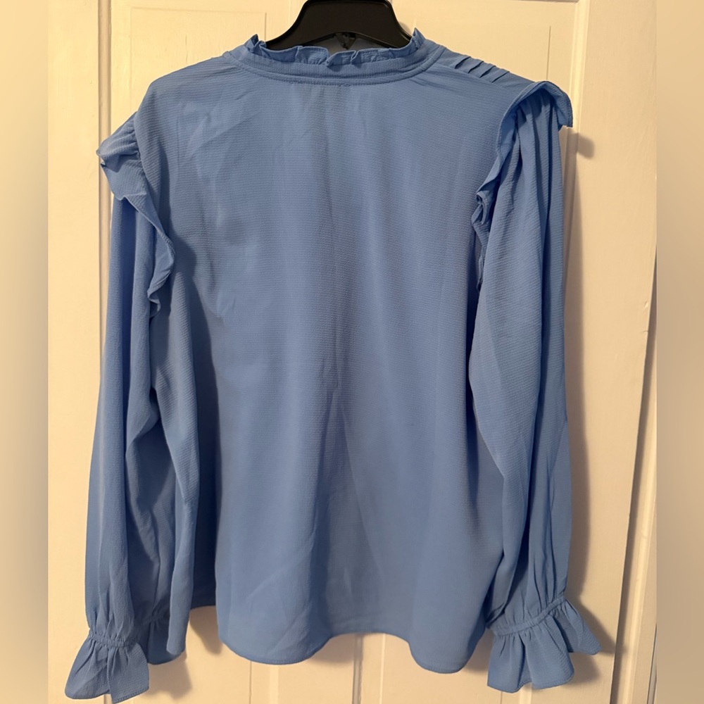 CeCe Light Blue Ruffle Blouse - Picture 3 of 5